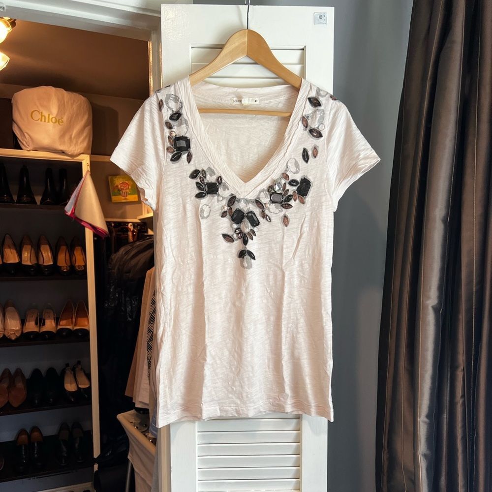 J Crew Painted + Embellished Jewel T-Shirt